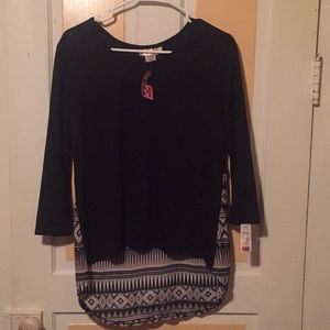 black long sleeve high low blouse
